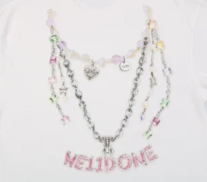 We11done Necklace Graphic T-Shirt White Front Print