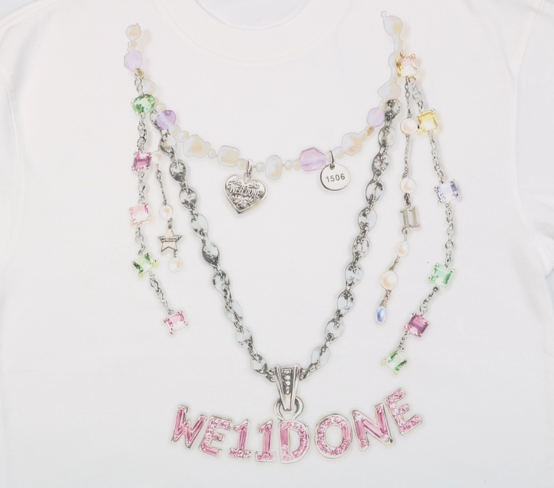 We11done Necklace Graphic T-Shirt White Front Print