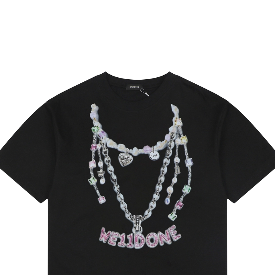 We11done Necklace Graphic T-Shirt Black