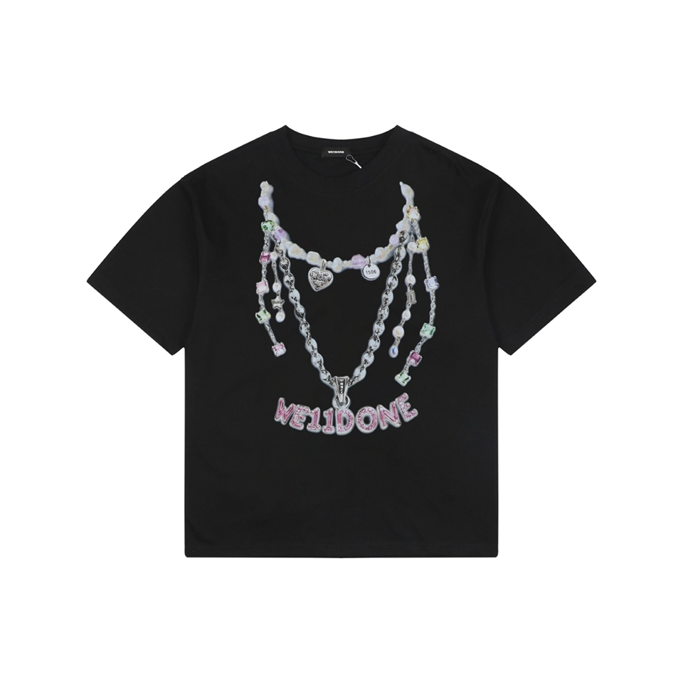 We11done Necklace Graphic T-Shirt Black Front view