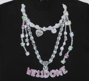 We11done Necklace Graphic T-Shirt Black Front Print