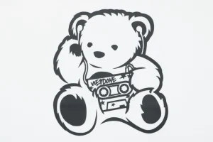 We11done Retro Tape Bear Graphic T-Shirt White Front Print