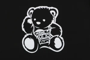 We11done Retro Tape Bear Graphic T-Shirt Black Front Print
