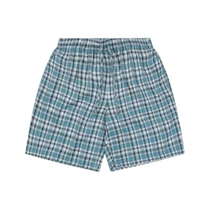 Acne Studios Blue Plaid Drawstring Shorts Front view