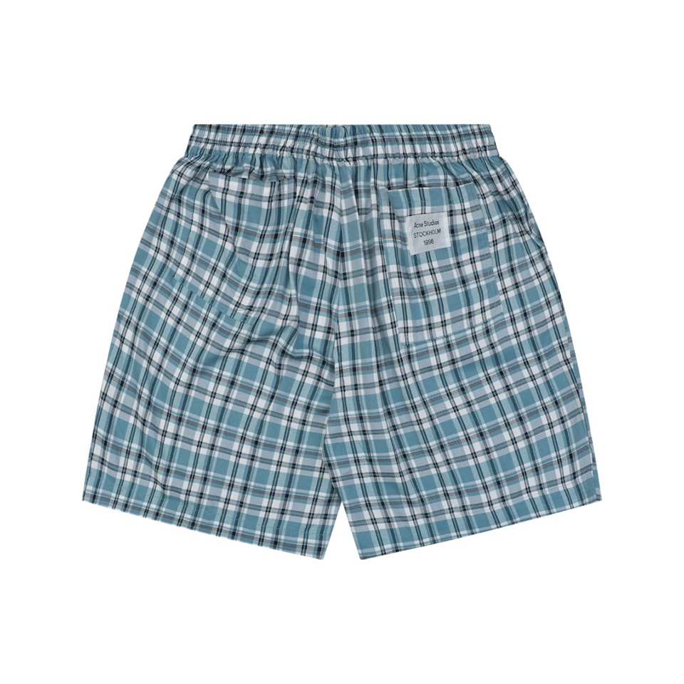 Acne Studios Blue Plaid Drawstring Shorts Back view