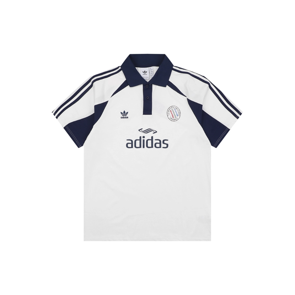 Adidas White & Navy Collaborative Polo T-Shirt Front view