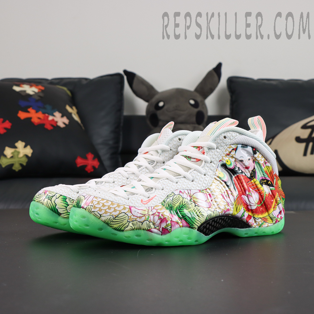 Nike Air Foamposite One Pro “Tianjin 2.0” front angled view featuring traditional Eastern-inspired artwork and Foamposite shell construction
