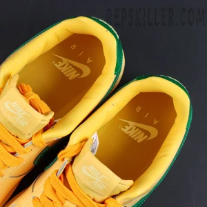 Nike Air Force 1 Low “Patent Leather Topaz Gold” insole and collar detail featuring yellow lining with classic Nike Air branding