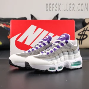 Nike Air Max 95 OG “Grape” 2026 full pair display showcasing the iconic gradient upper and signature visible Air cushioning