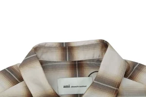 Ami Paris Heart Logo Plaid T-Shirt Collar