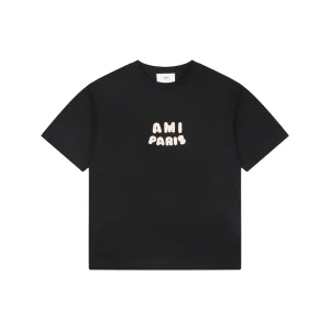 Ami Paris Playful Logo Embroidered T-Shirt Black Front view