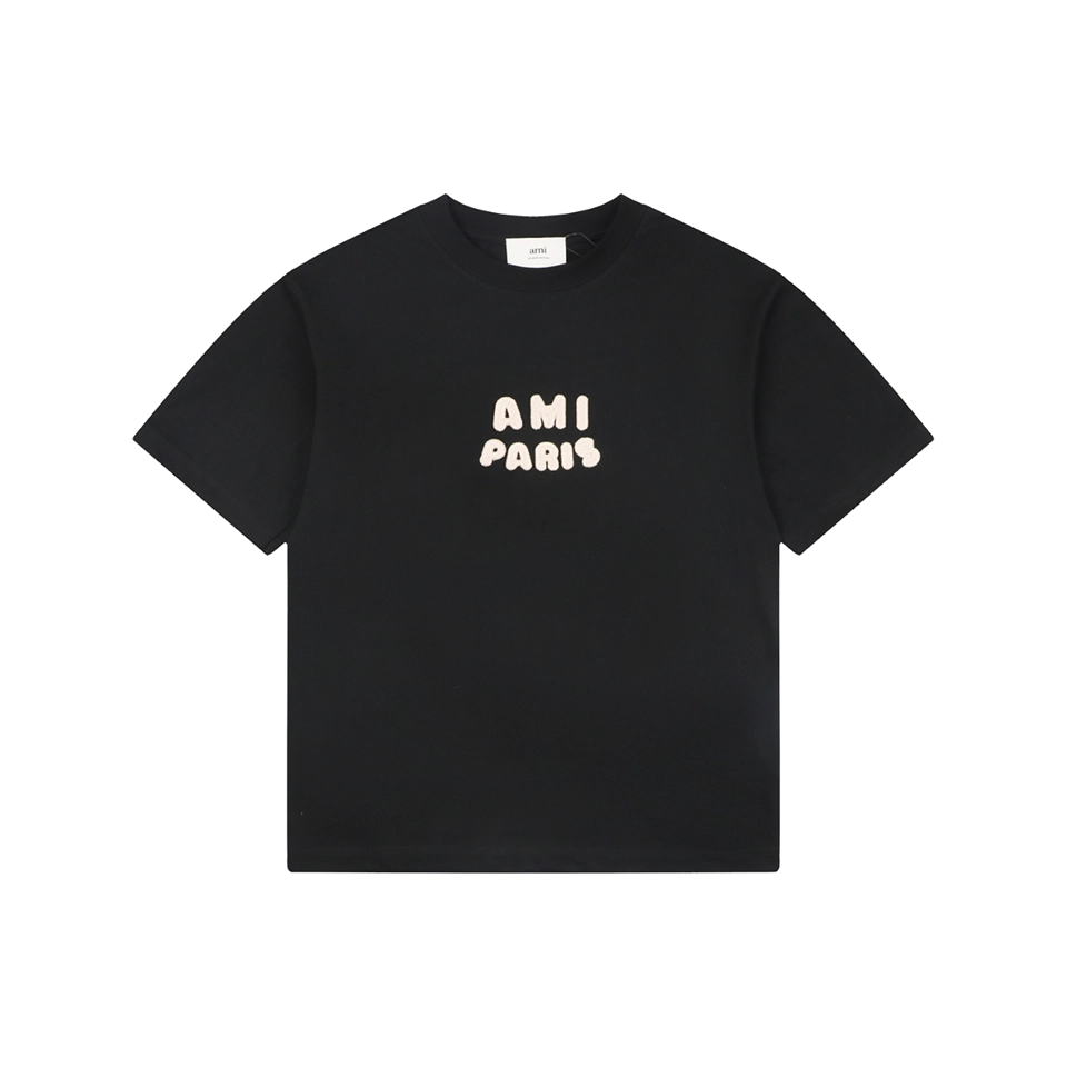 Ami Paris Playful Logo Embroidered T-Shirt Black Front view