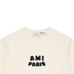 Ami Paris Playful Logo Embroidered T-Shirt Beige
