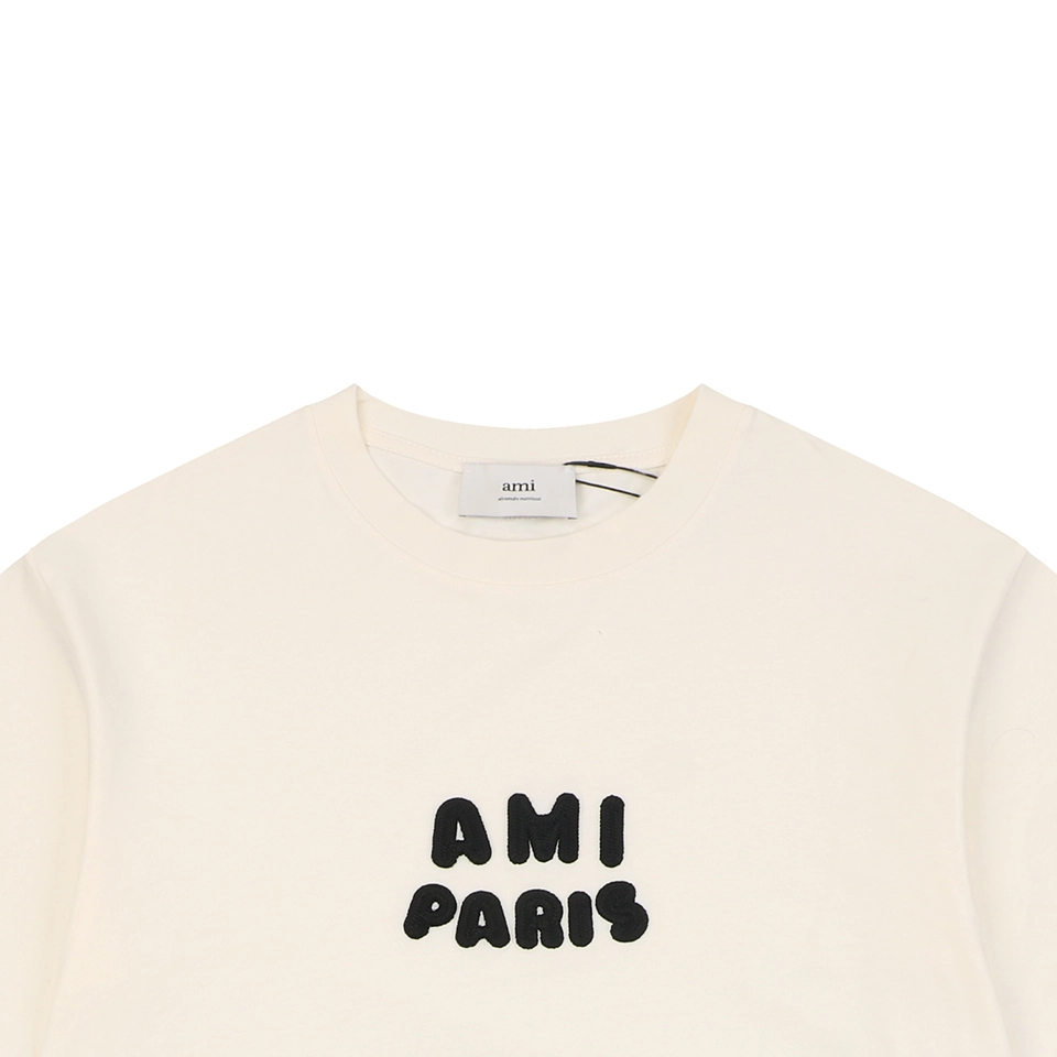 Ami Paris Playful Logo Embroidered T-Shirt Beige