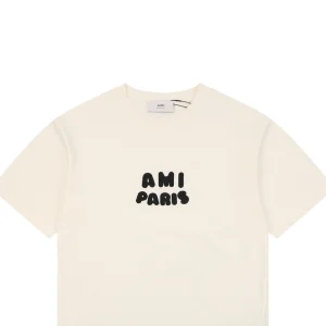 Ami Paris Playful Logo Embroidered T-Shirt Beige