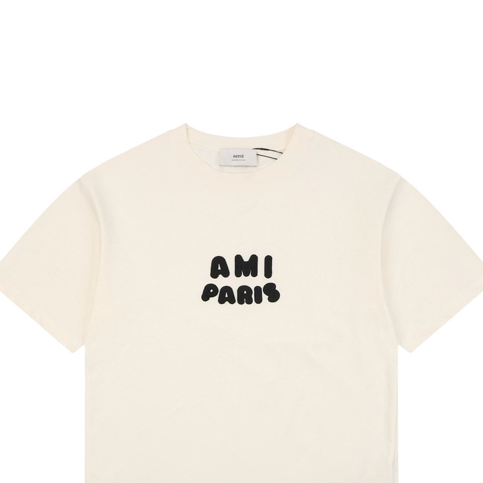 Ami Paris Playful Logo Embroidered T-Shirt Beige