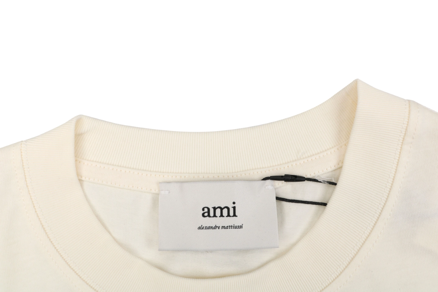 Ami Paris Playful Logo Embroidered T-Shirt Beige Collar