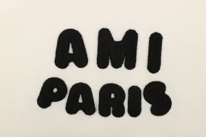 Ami Paris Playful Logo Embroidered T-Shirt Beige Front Brand
