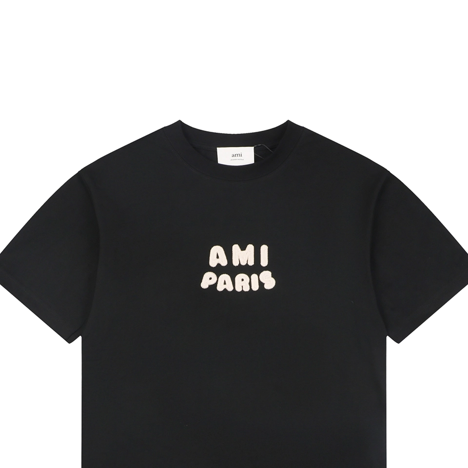Ami Paris Playful Logo Embroidered T-Shirt Black