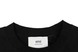 Ami Paris Playful Logo Embroidered T-Shirt Black Collar