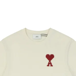 Ami Pixel Heart Embroidered T-Shirt Beige