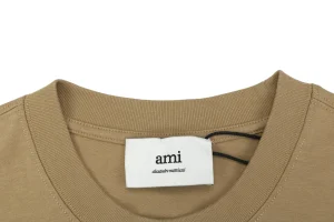 Ami Pixel Heart Embroidered T-Shirt Brown Collar