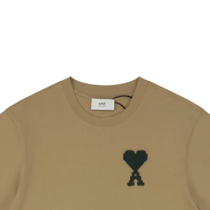 Ami Pixel Heart Embroidered T-Shirt Brown