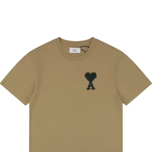 Ami Pixel Heart Embroidered T-Shirt Brown