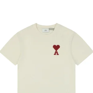 Ami Pixel Heart Embroidered T-Shirt Beige