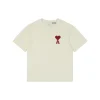 Ami Pixel Heart Embroidered T-Shirt (Beige/Brown)