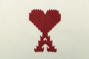 Ami Pixel Heart Embroidered T-Shirt Beige Front Brand