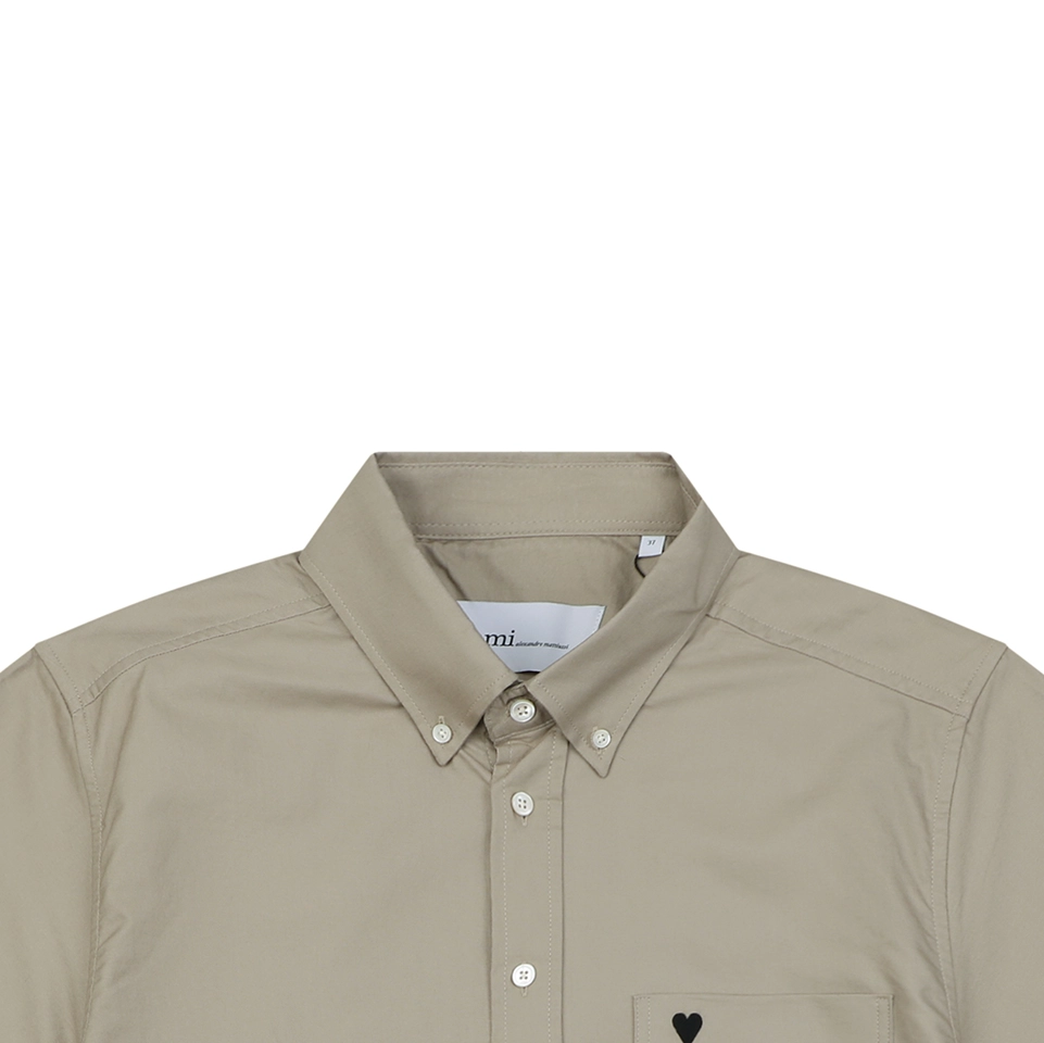 Ami Pocket Heart Embroidered T-Shirt Brown