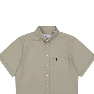 Ami Pocket Heart Embroidered T-Shirt Brown