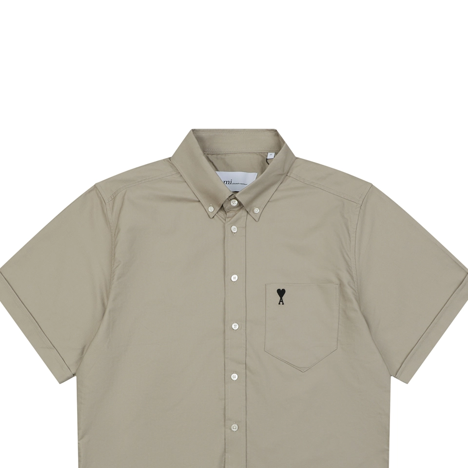 Ami Pocket Heart Embroidered T-Shirt Brown