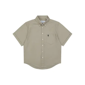 Ami Pocket Heart Embroidered T-Shirt Brown Front view