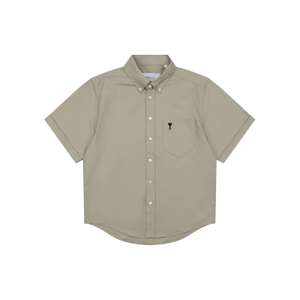 Ami Pocket Heart Embroidered T-Shirt Brown Front view