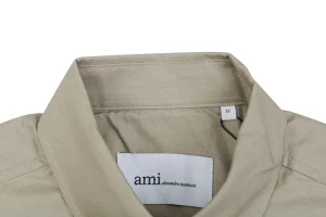Ami Pocket Heart Embroidered T-Shirt Brown Collar