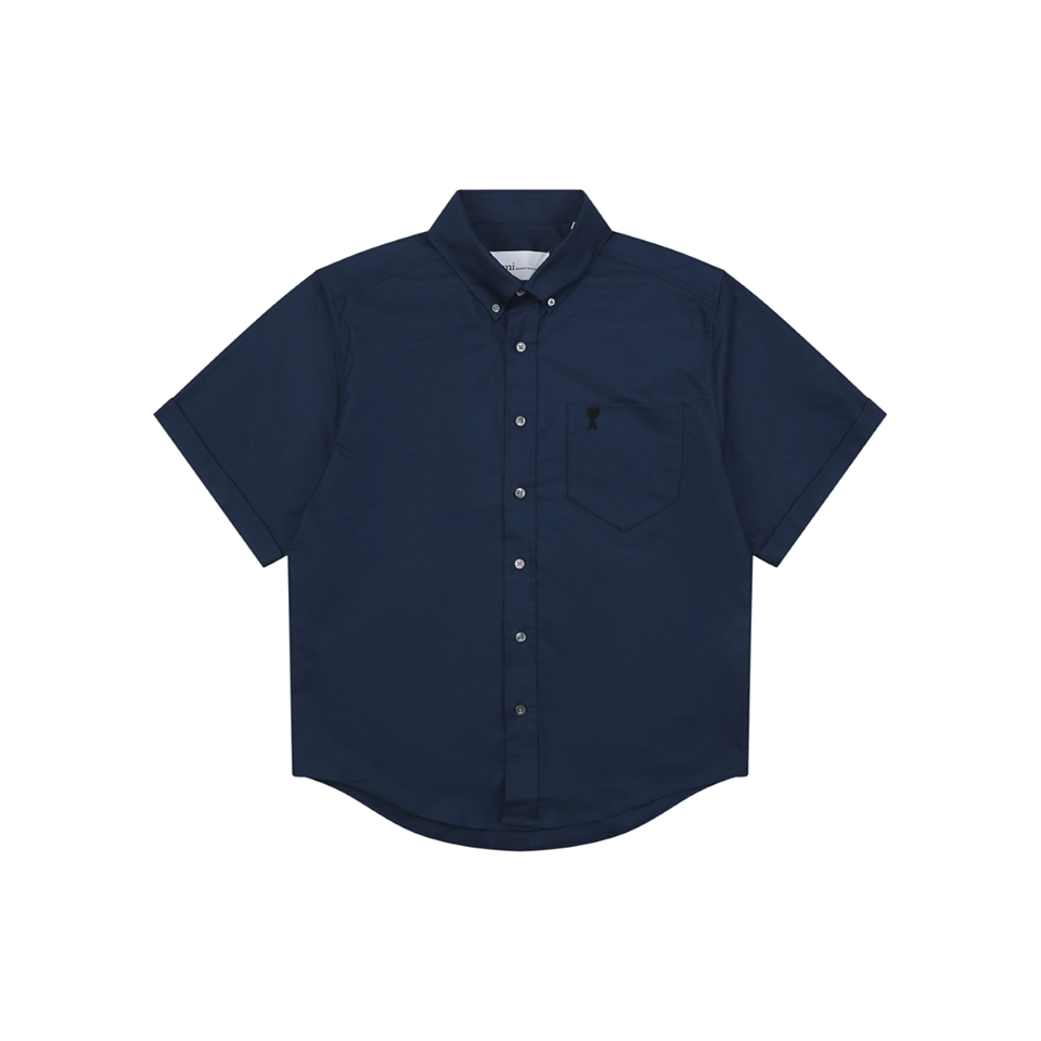 Ami Pocket Heart Embroidered T-Shirt Navy Front view
