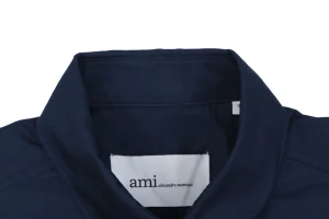 Ami Pocket Heart Embroidered T-Shirt Navy Collar