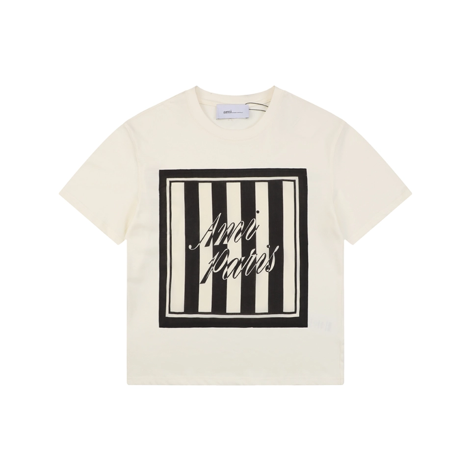 Ami Striped Frame Signature Graphic T-Shirt Front view