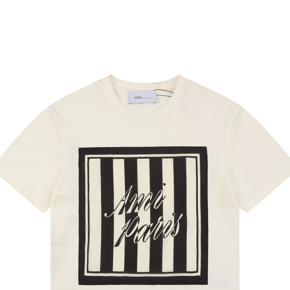 Ami Striped Frame Signature Graphic T-Shirt
