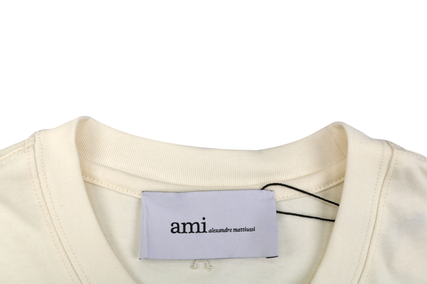 Ami Striped Frame Signature Graphic T-Shirt Collar