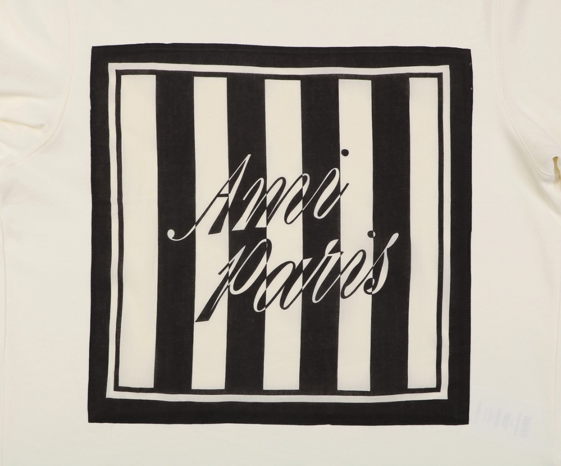 Ami Striped Frame Signature Graphic T-Shirt Front Print