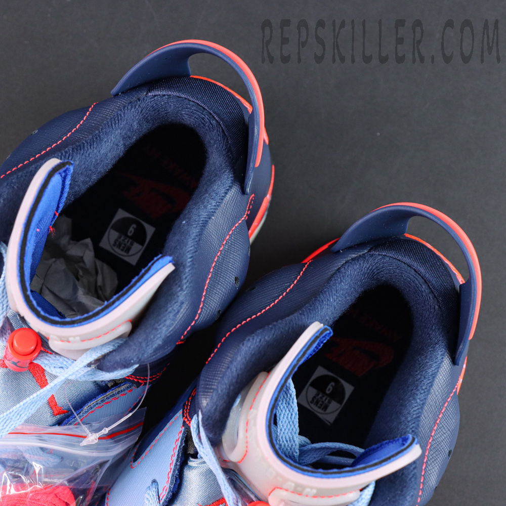 Awake NY x Air Jordan 6 Retro “Midnight Navy Infrared” collar and lining detail featuring plush padding for enhanced comfort and support