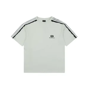 Balenciaga Double Ring Contrast Stripe T-Shirt Grey Front view