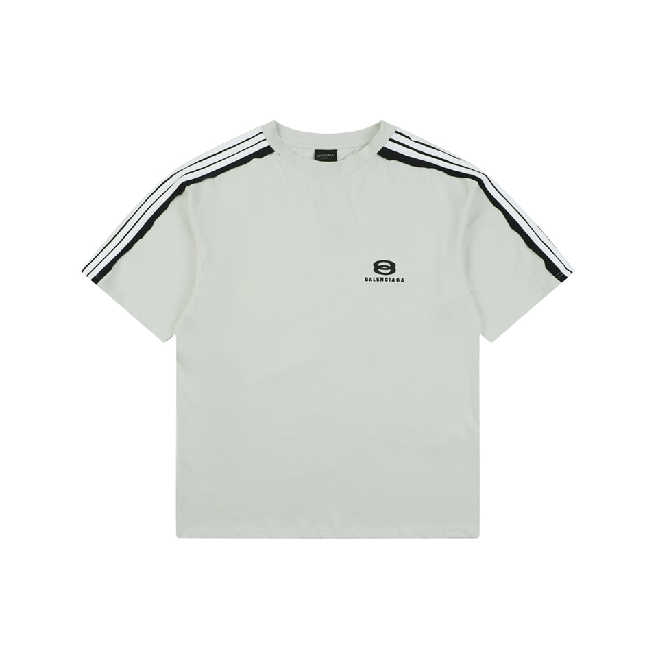Balenciaga Double Ring Contrast Stripe T-Shirt Grey Front view