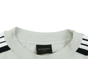 Balenciaga Double Ring Contrast Stripe T-Shirt Grey Collar