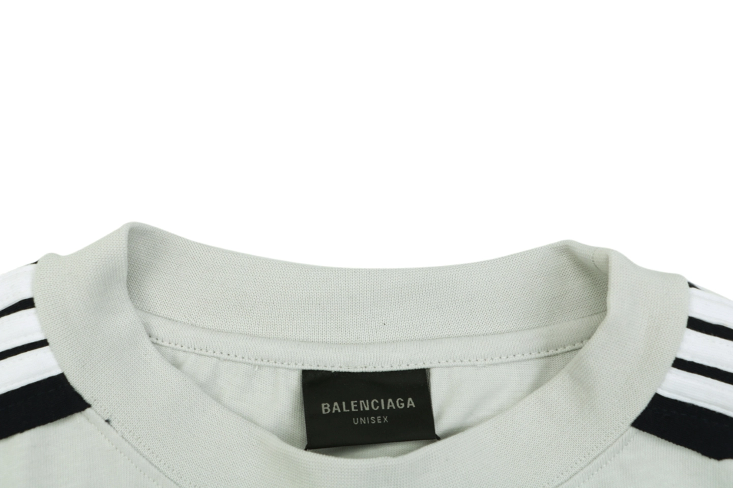 Balenciaga Double Ring Contrast Stripe T-Shirt Grey Collar