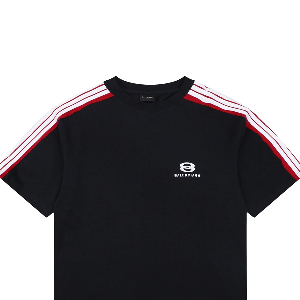 Balenciaga Double Ring Contrast Stripe T-Shirt Black