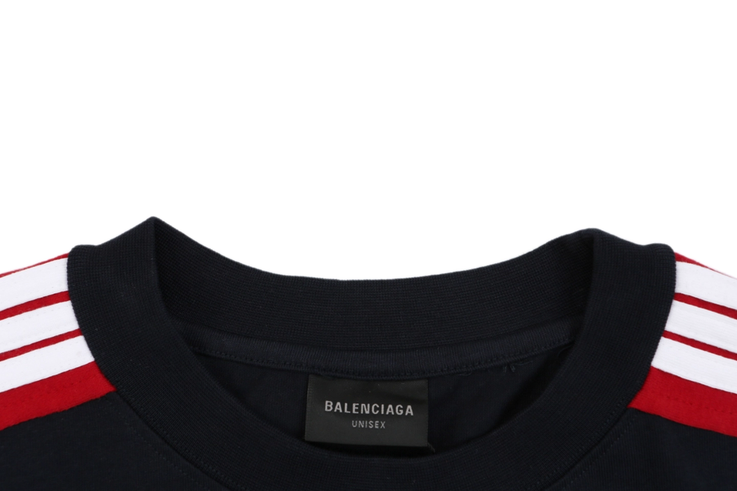 Balenciaga Double Ring Contrast Stripe T-Shirt Black Collar